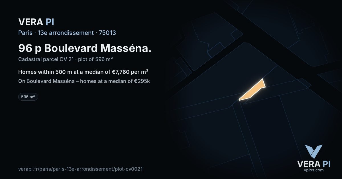 96 p Boulevard Masséna, 13e arrondissement at night – the plot lit, the parcels around coloured by the prices near them