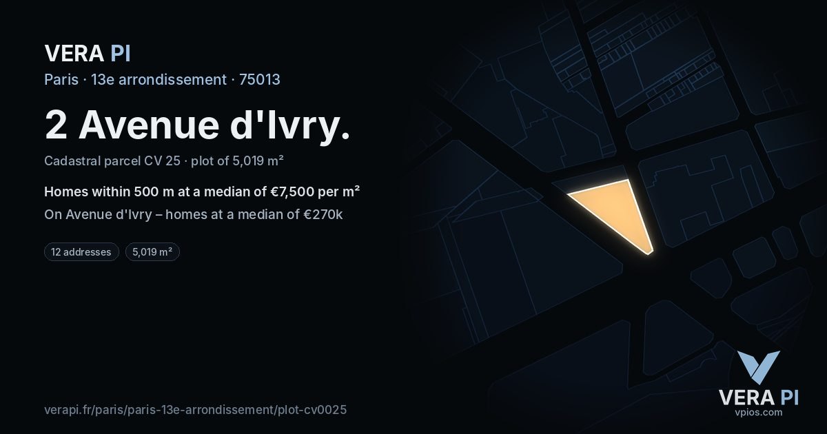 2 Avenue d'Ivry, 13e arrondissement at night – the plot lit, the parcels around coloured by the prices near them