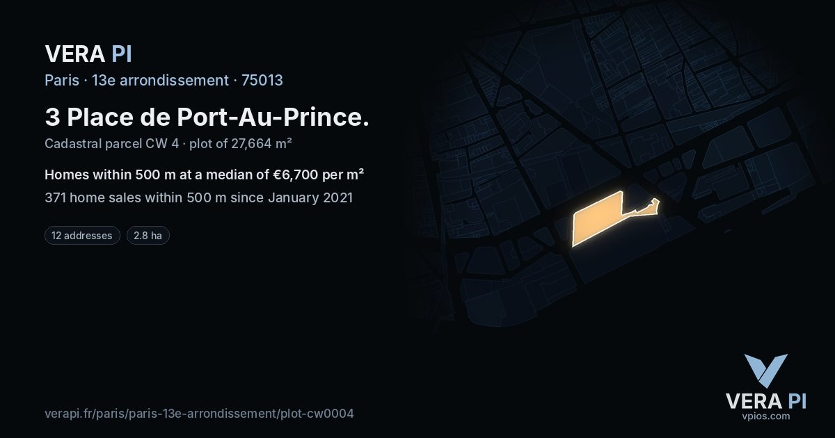 3 Place de Port-Au-Prince, 13e arrondissement at night – the plot lit, the parcels around coloured by the prices near them