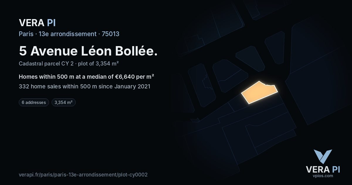 5 Avenue Léon Bollée, 13e arrondissement at night – the plot lit, the parcels around coloured by the prices near them