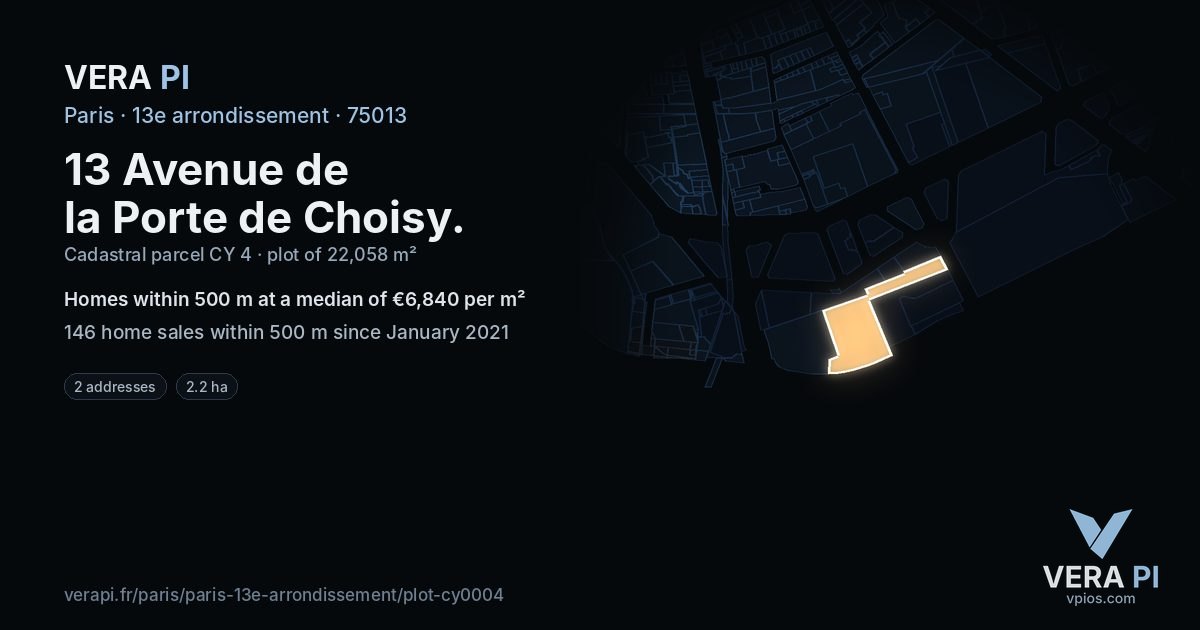 13 Avenue de la Porte de Choisy, 13e arrondissement at night – the plot lit, the parcels around coloured by the prices near them
