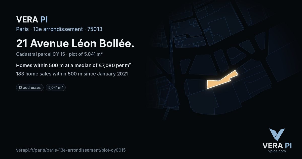 21 Avenue Léon Bollée, 13e arrondissement at night – the plot lit, the parcels around coloured by the prices near them