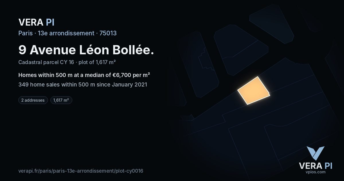 9 Avenue Léon Bollée, 13e arrondissement at night – the plot lit, the parcels around coloured by the prices near them