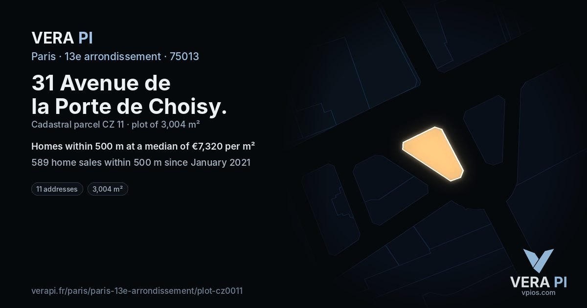 31 Avenue de la Porte de Choisy, 13e arrondissement at night – the plot lit, the parcels around coloured by the prices near them