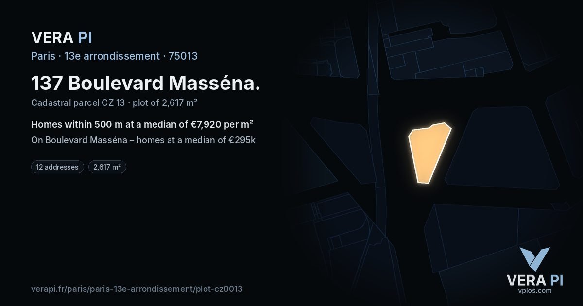 137 Boulevard Masséna, 13e arrondissement at night – the plot lit, the parcels around coloured by the prices near them
