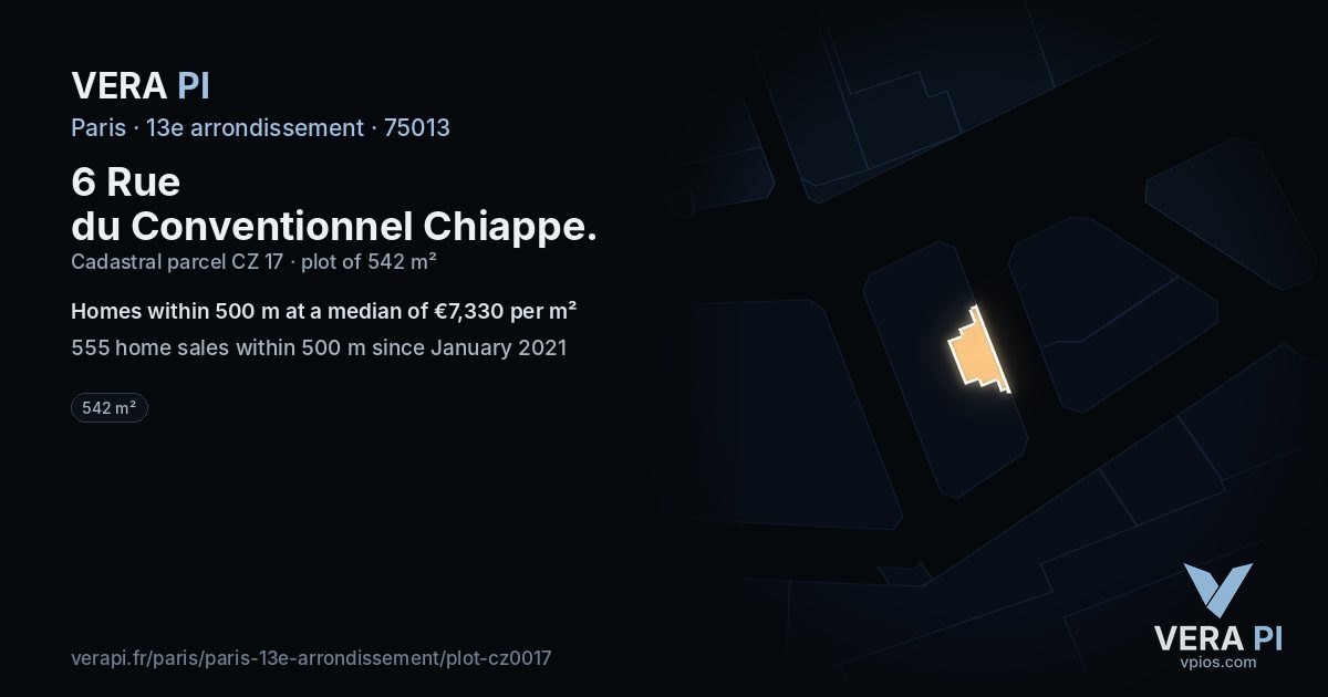 6 Rue du Conventionnel Chiappe, 13e arrondissement at night – the plot lit, the parcels around coloured by the prices near them