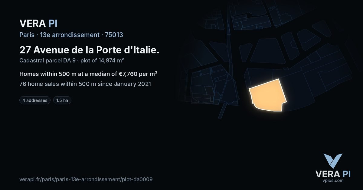 27 Avenue de la Porte d'Italie, 13e arrondissement at night – the plot lit, the parcels around coloured by the prices near them