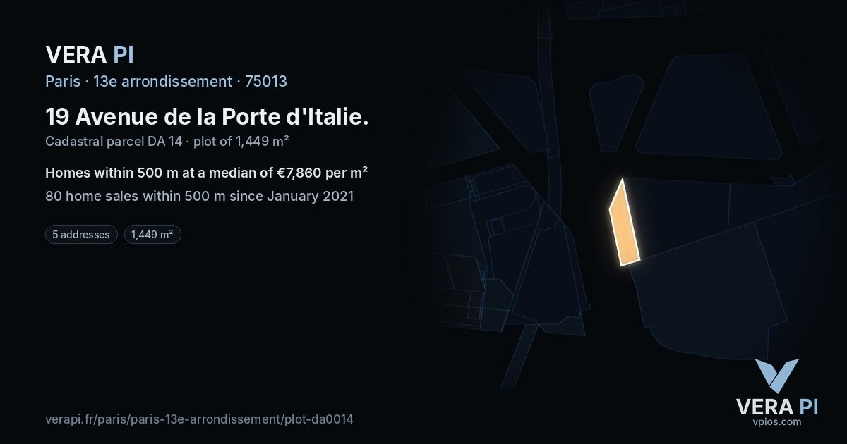 19 Avenue de la Porte d'Italie, 13e arrondissement at night – the plot lit, the parcels around coloured by the prices near them