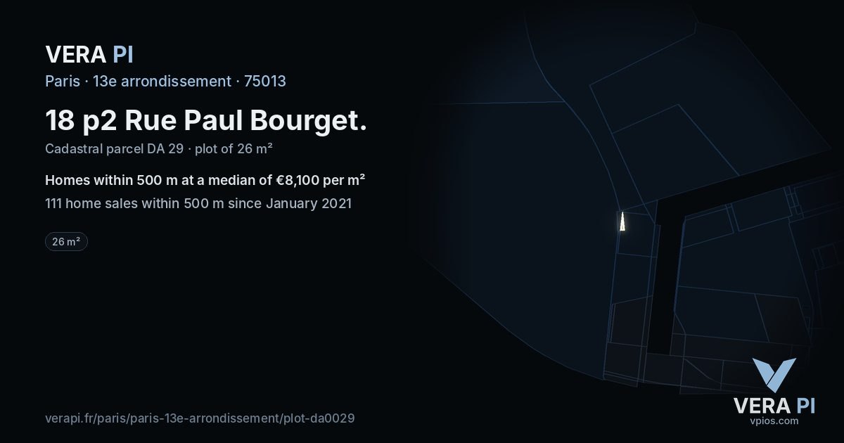 18 p2 Rue Paul Bourget, 13e arrondissement at night – the plot lit, the parcels around coloured by the prices near them