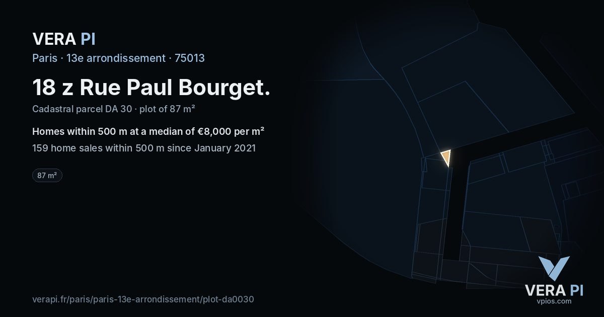 18 z Rue Paul Bourget, 13e arrondissement at night – the plot lit, the parcels around coloured by the prices near them