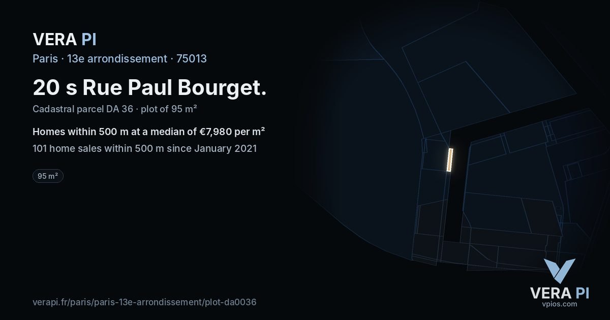 20 s Rue Paul Bourget, 13e arrondissement at night – the plot lit, the parcels around coloured by the prices near them