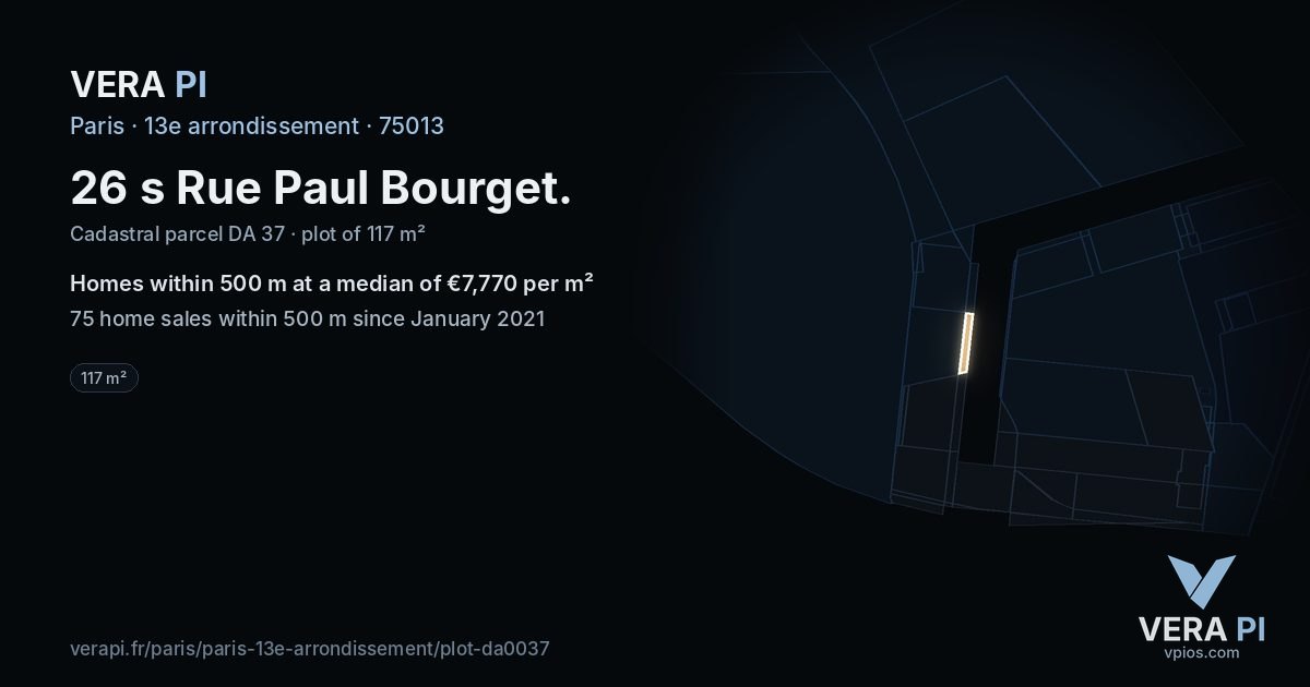 26 s Rue Paul Bourget, 13e arrondissement at night – the plot lit, the parcels around coloured by the prices near them