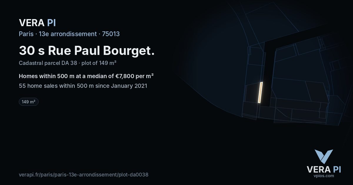 30 s Rue Paul Bourget, 13e arrondissement at night – the plot lit, the parcels around coloured by the prices near them