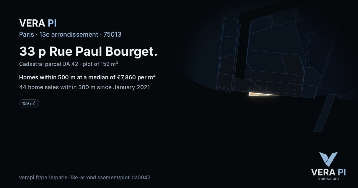 33 p Rue Paul Bourget, 13e arrondissement at night – the plot lit, the parcels around coloured by the prices near them