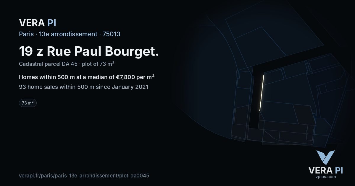 19 z Rue Paul Bourget, 13e arrondissement at night – the plot lit, the parcels around coloured by the prices near them