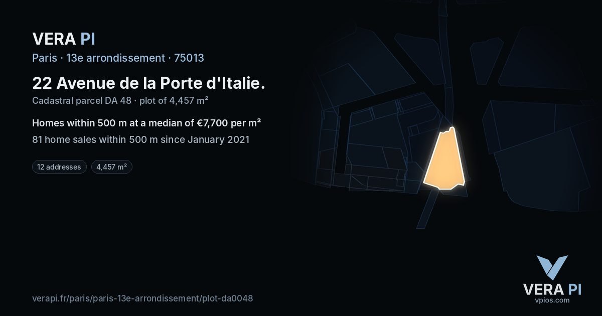 22 Avenue de la Porte d'Italie, 13e arrondissement at night – the plot lit, the parcels around coloured by the prices near them