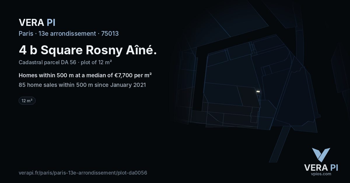 4 b Square Rosny Aîné, 13e arrondissement at night – the plot lit, the parcels around coloured by the prices near them