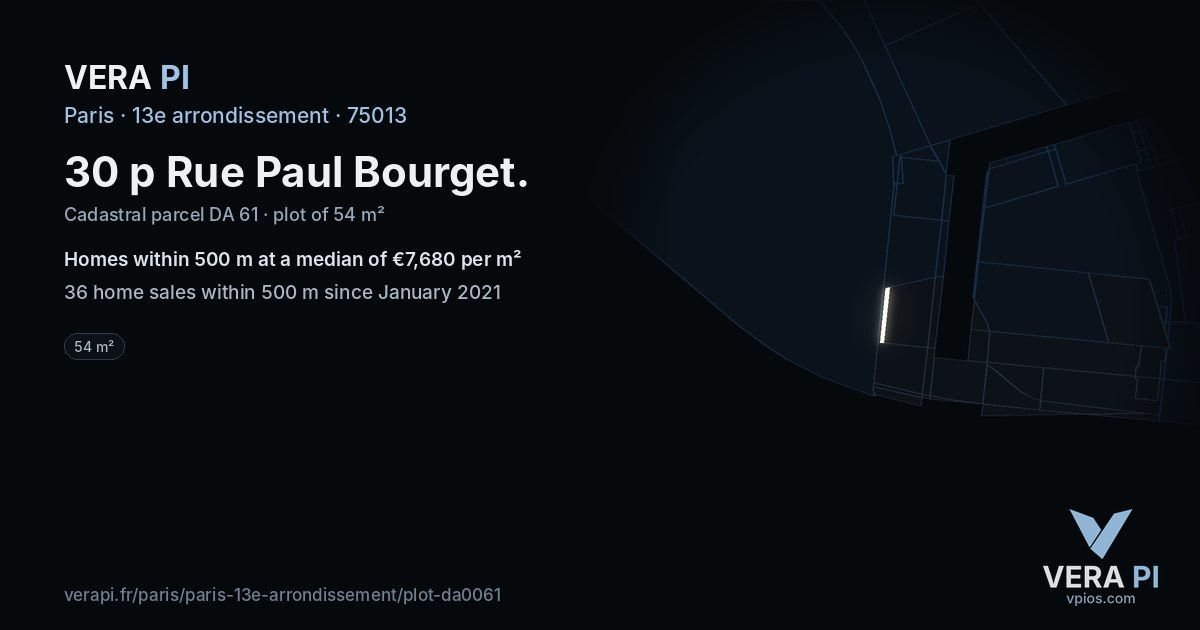 30 p Rue Paul Bourget, 13e arrondissement at night – the plot lit, the parcels around coloured by the prices near them