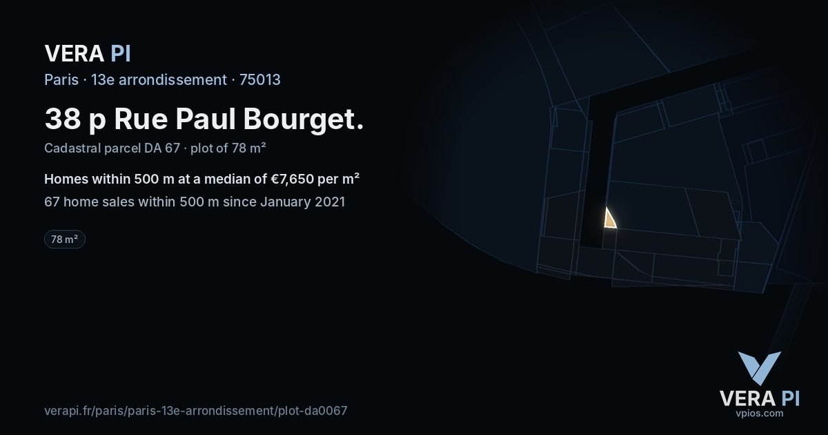 38 p Rue Paul Bourget, 13e arrondissement at night – the plot lit, the parcels around coloured by the prices near them