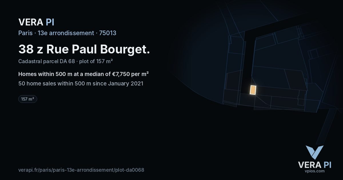 38 z Rue Paul Bourget, 13e arrondissement at night – the plot lit, the parcels around coloured by the prices near them