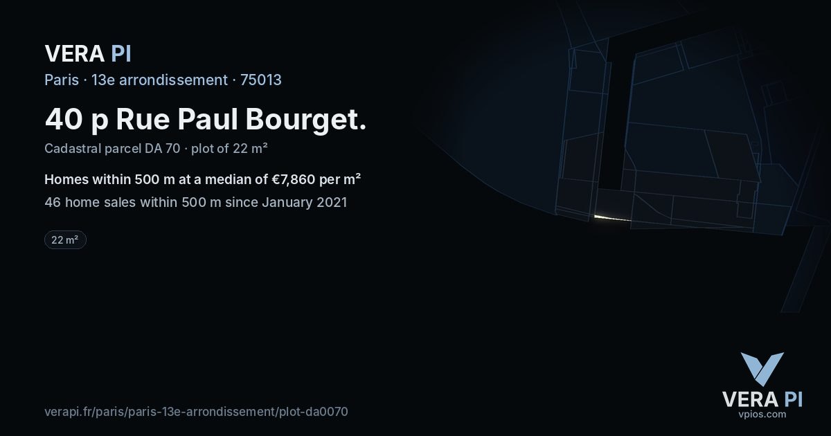 40 p Rue Paul Bourget, 13e arrondissement at night – the plot lit, the parcels around coloured by the prices near them
