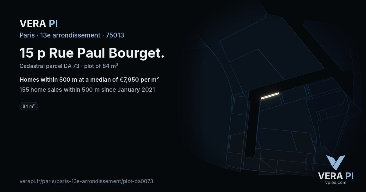 15 p Rue Paul Bourget, 13e arrondissement at night – the plot lit, the parcels around coloured by the prices near them