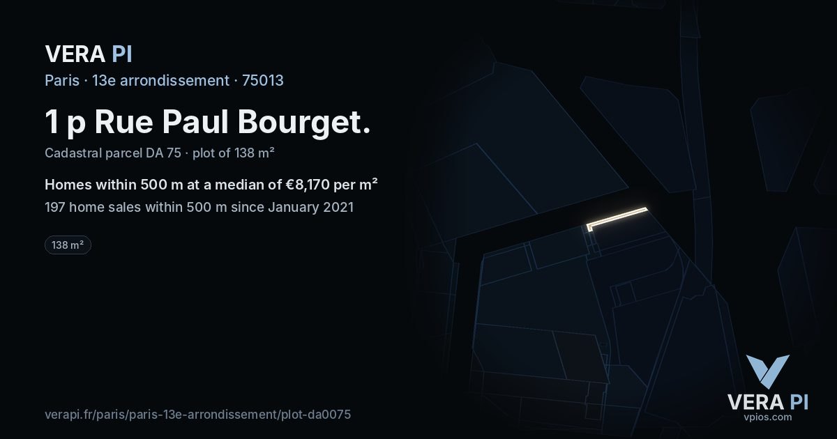 1 p Rue Paul Bourget, 13e arrondissement at night – the plot lit, the parcels around coloured by the prices near them