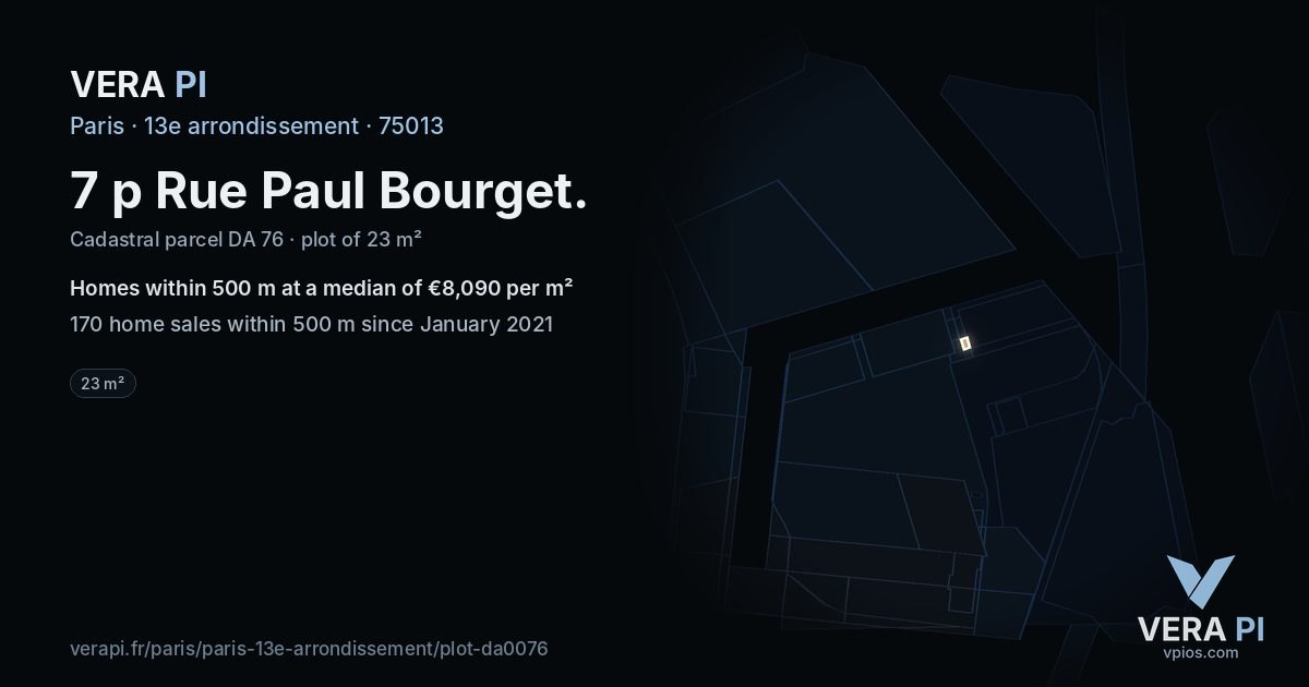 7 p Rue Paul Bourget, 13e arrondissement at night – the plot lit, the parcels around coloured by the prices near them