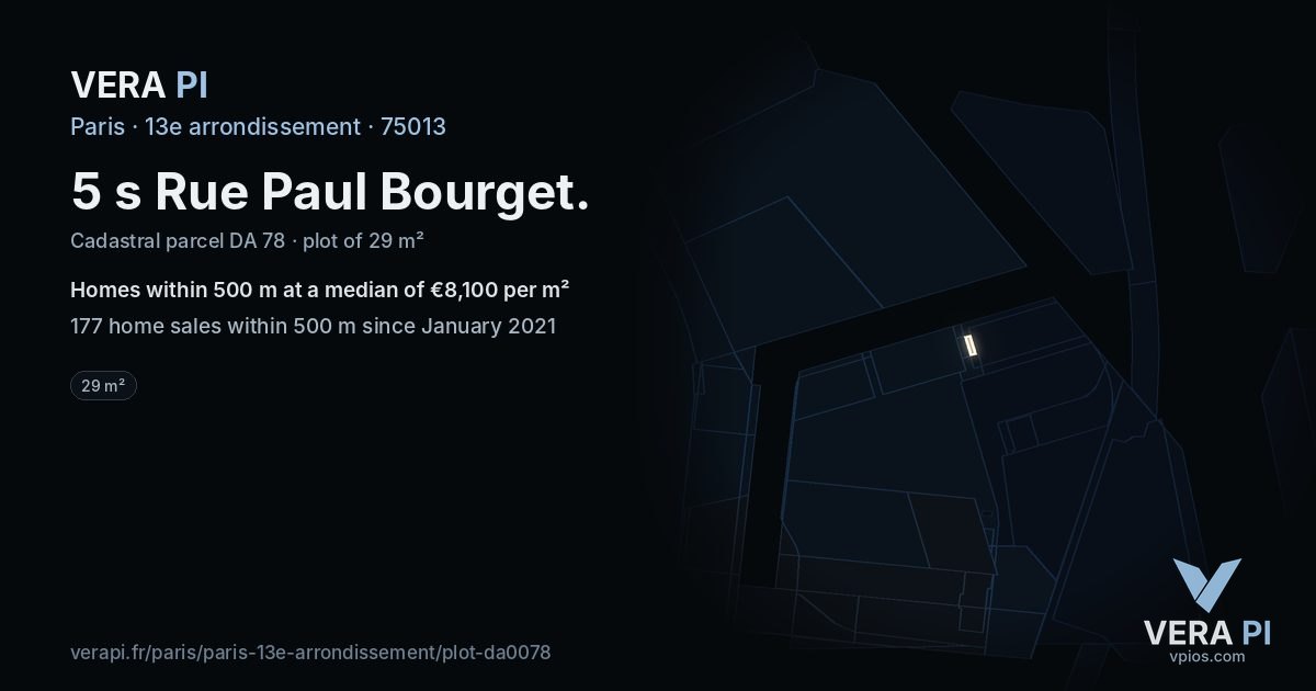 5 s Rue Paul Bourget, 13e arrondissement at night – the plot lit, the parcels around coloured by the prices near them