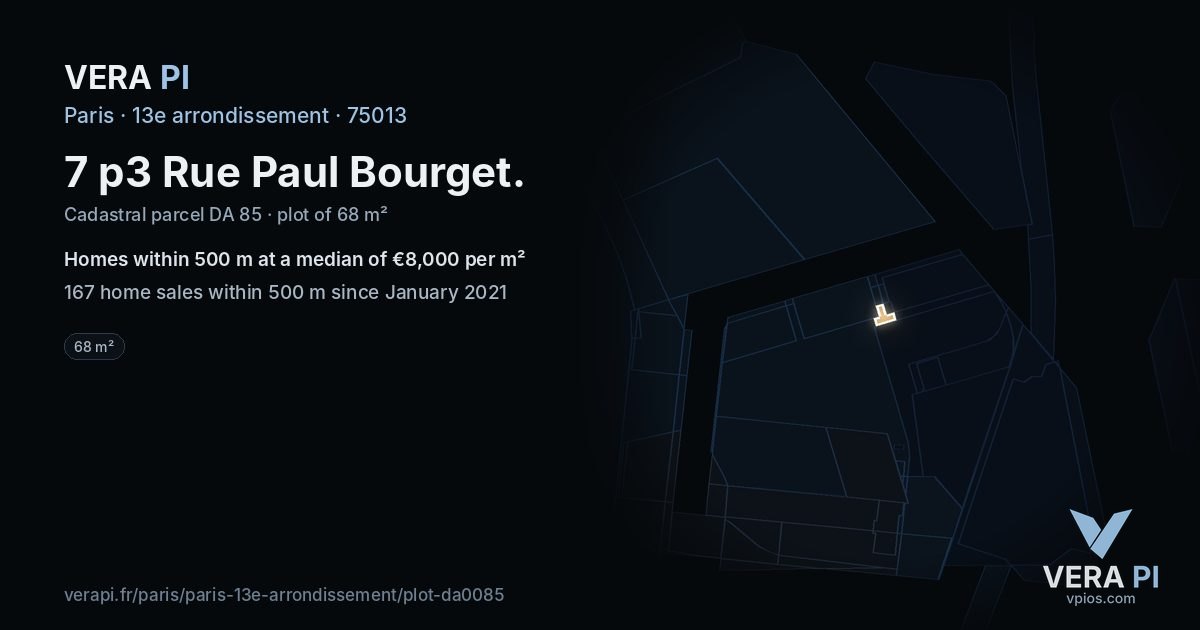 7 p3 Rue Paul Bourget, 13e arrondissement at night – the plot lit, the parcels around coloured by the prices near them