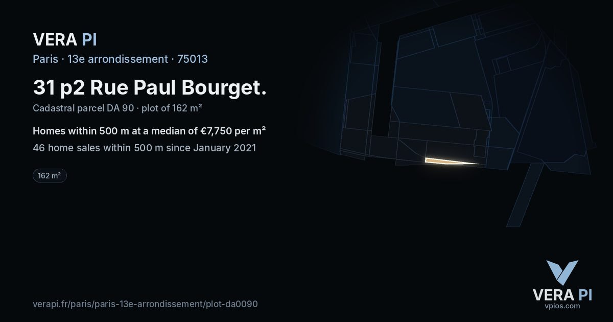 31 p2 Rue Paul Bourget, 13e arrondissement at night – the plot lit, the parcels around coloured by the prices near them