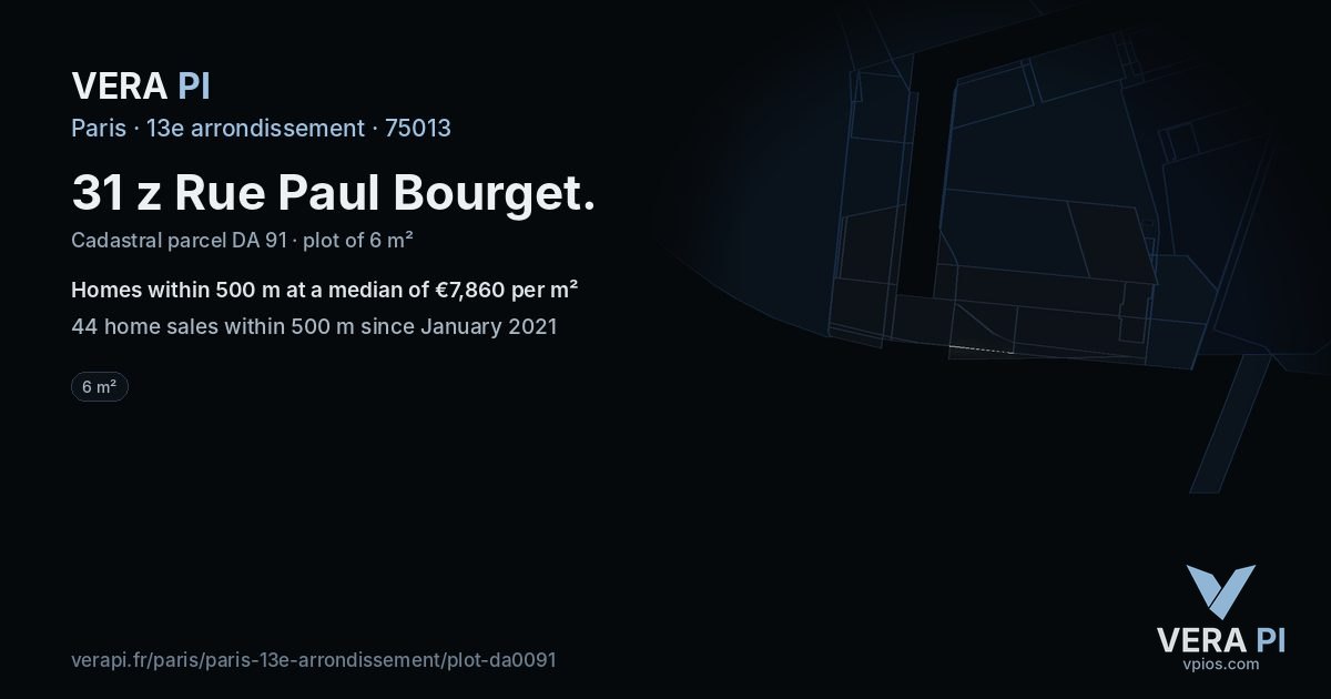 31 z Rue Paul Bourget, 13e arrondissement at night – the plot lit, the parcels around coloured by the prices near them