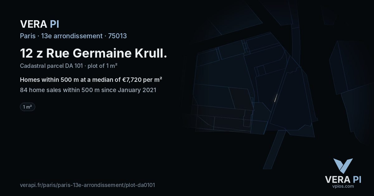 12 z Rue Germaine Krull, 13e arrondissement at night – the plot lit, the parcels around coloured by the prices near them