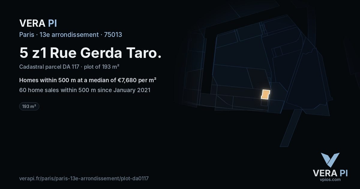 5 z1 Rue Gerda Taro, 13e arrondissement at night – the plot lit, the parcels around coloured by the prices near them
