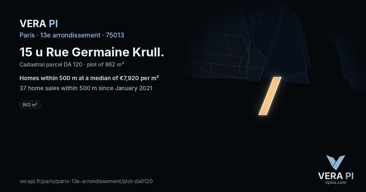 15 u Rue Germaine Krull, 13e arrondissement at night – the plot lit, the parcels around coloured by the prices near them