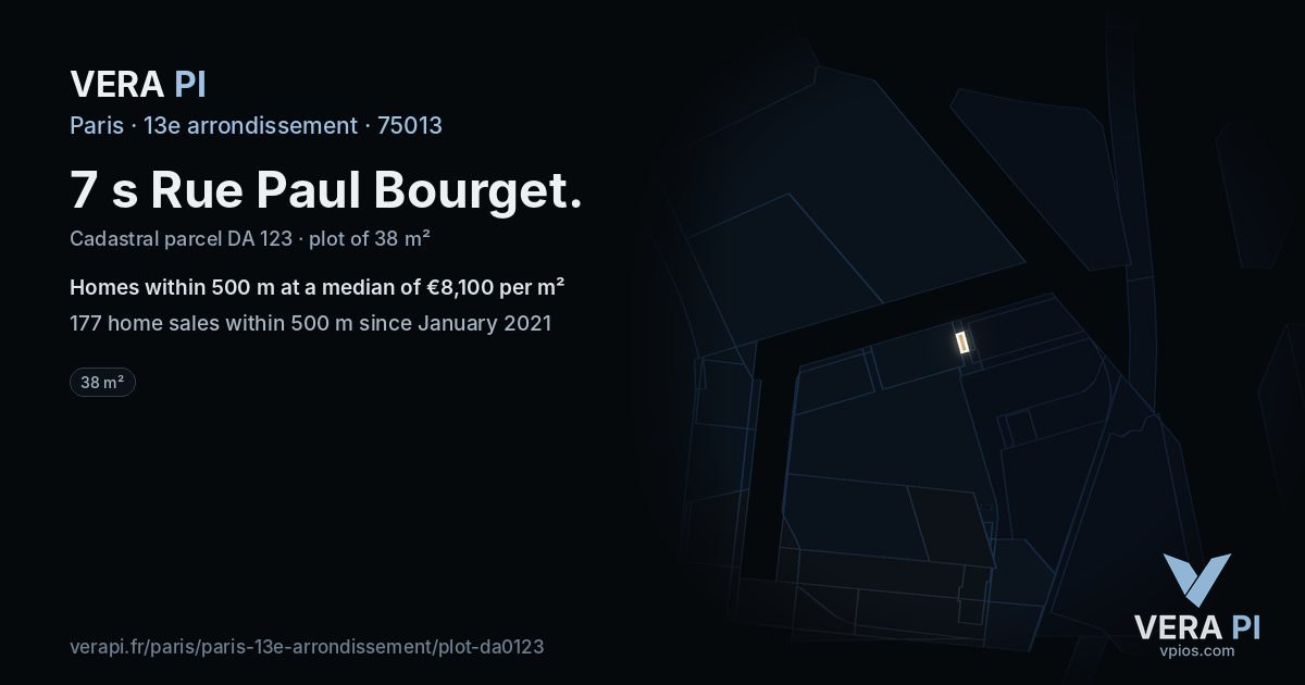 7 s Rue Paul Bourget, 13e arrondissement at night – the plot lit, the parcels around coloured by the prices near them