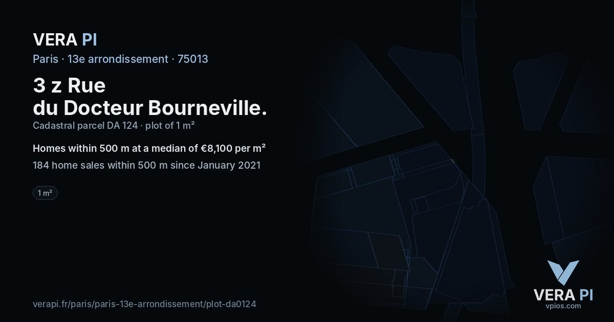 3 z Rue du Docteur Bourneville, 13e arrondissement at night – the plot lit, the parcels around coloured by the prices near them