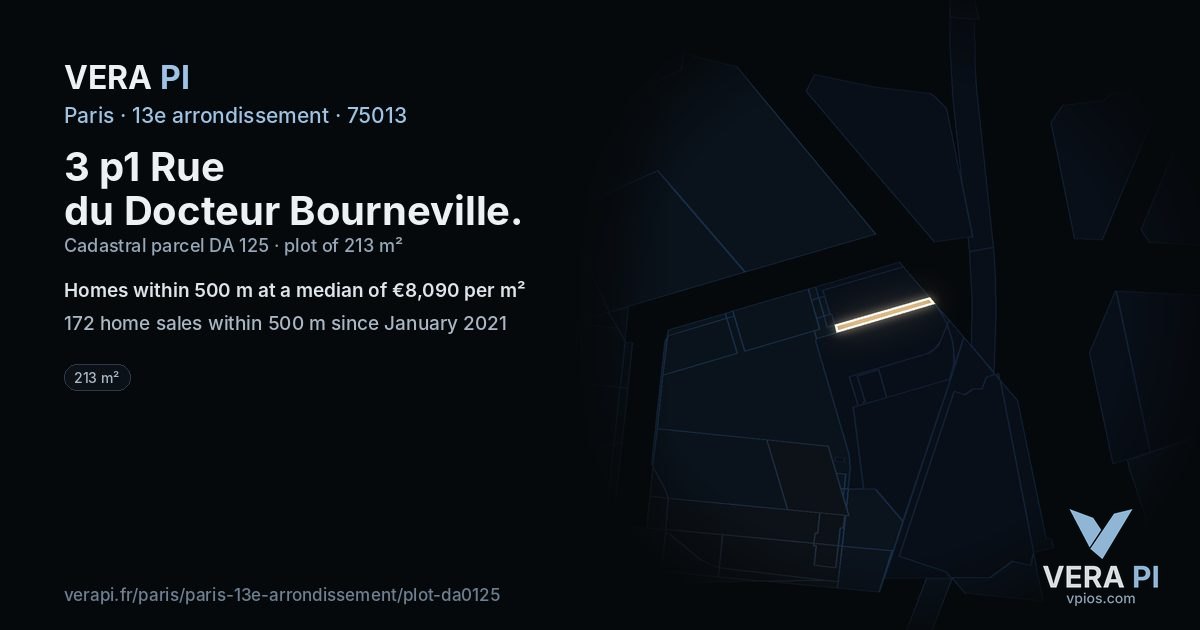 3 p1 Rue du Docteur Bourneville, 13e arrondissement at night – the plot lit, the parcels around coloured by the prices near them