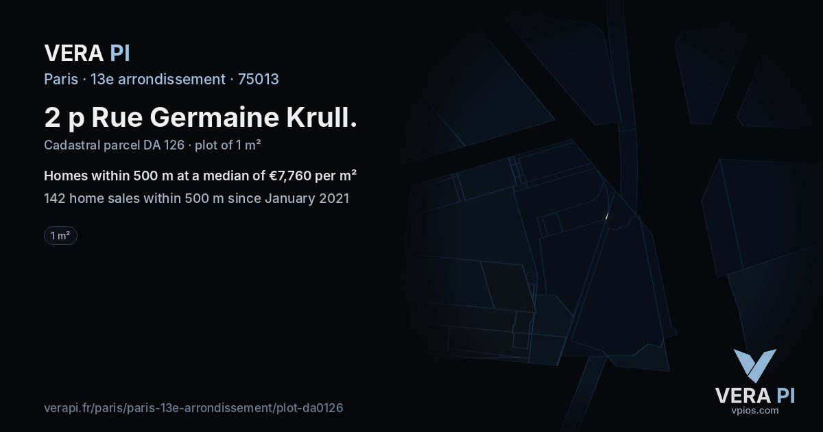 2 p Rue Germaine Krull, 13e arrondissement at night – the plot lit, the parcels around coloured by the prices near them