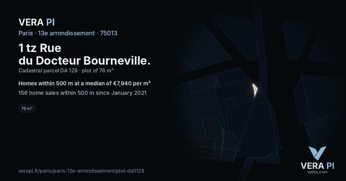 1 tz Rue du Docteur Bourneville, 13e arrondissement at night – the plot lit, the parcels around coloured by the prices near them