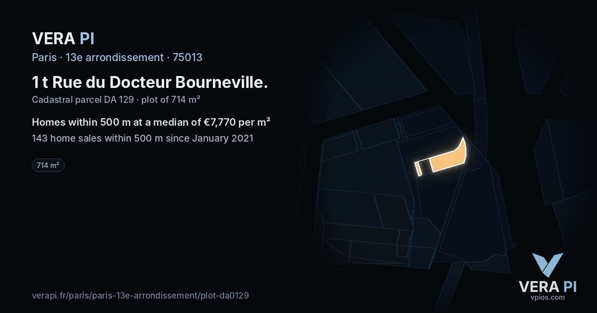1 t Rue du Docteur Bourneville, 13e arrondissement at night – the plot lit, the parcels around coloured by the prices near them