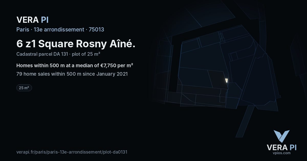 6 z1 Square Rosny Aîné, 13e arrondissement at night – the plot lit, the parcels around coloured by the prices near them