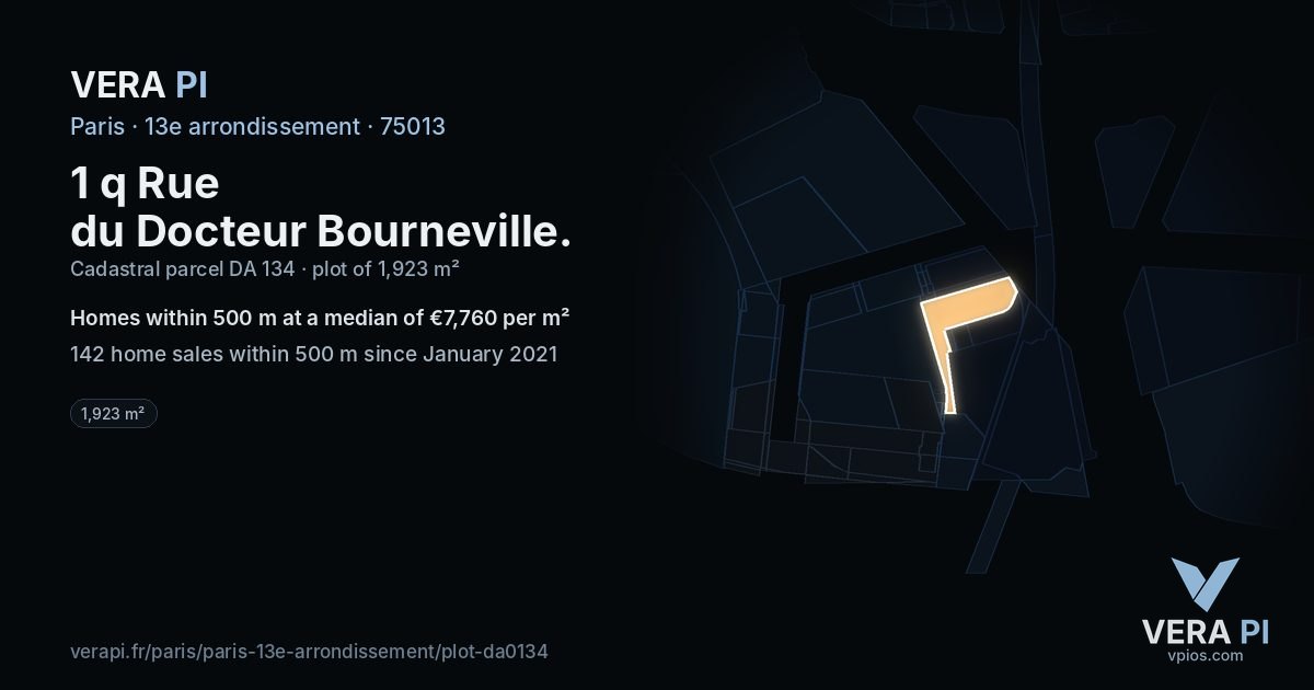1 q Rue du Docteur Bourneville, 13e arrondissement at night – the plot lit, the parcels around coloured by the prices near them