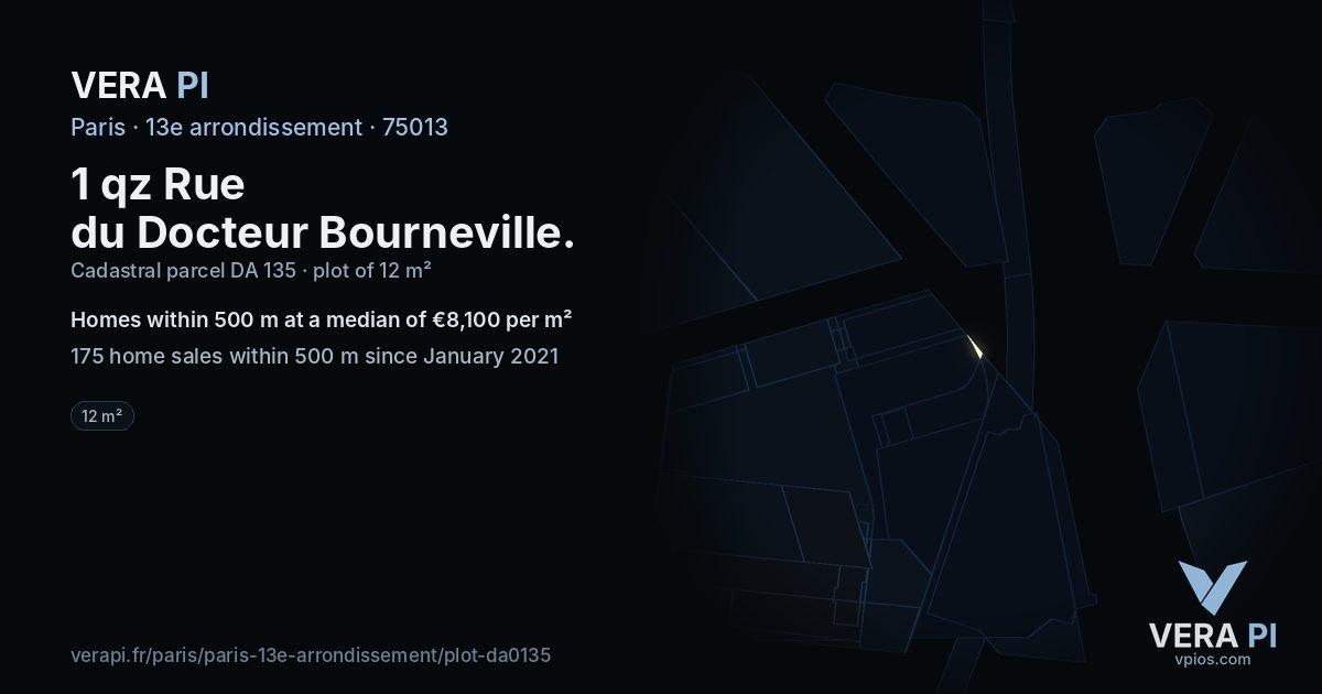 1 qz Rue du Docteur Bourneville, 13e arrondissement at night – the plot lit, the parcels around coloured by the prices near them