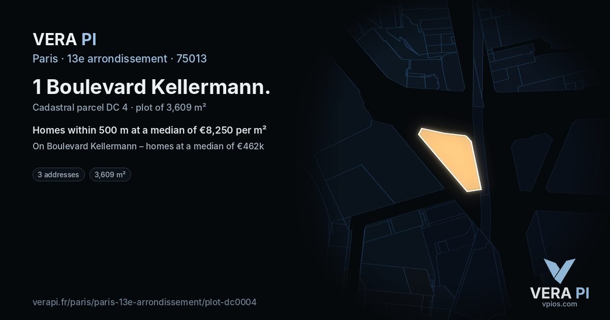 1 Boulevard Kellermann, 13e arrondissement at night – the plot lit, the parcels around coloured by the prices near them