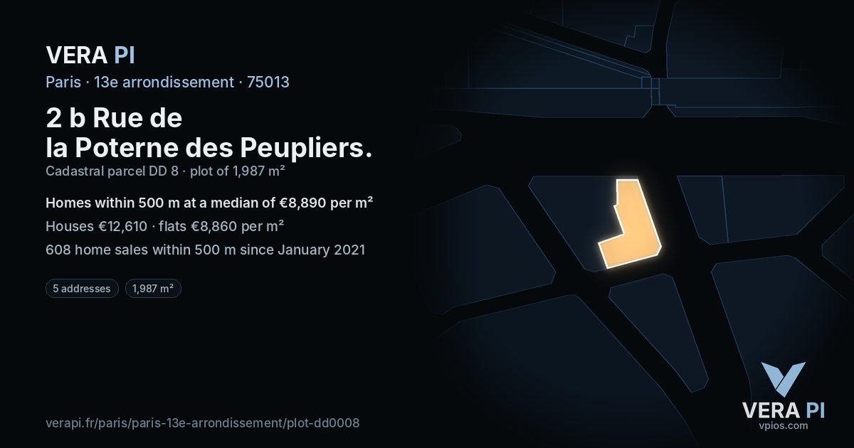 2 b Rue de la Poterne des Peupliers, 13e arrondissement at night – the plot lit, the parcels around coloured by the prices near them