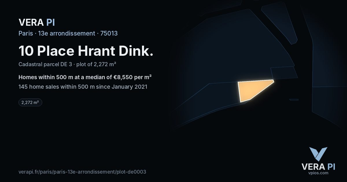 10 Place Hrant Dink, 13e arrondissement at night – the plot lit, the parcels around coloured by the prices near them