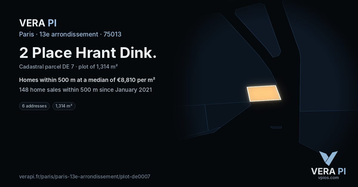 2 Place Hrant Dink, 13e arrondissement at night – the plot lit, the parcels around coloured by the prices near them