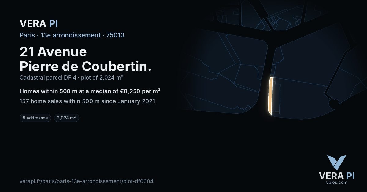 21 Avenue Pierre de Coubertin, 13e arrondissement at night – the plot lit, the parcels around coloured by the prices near them