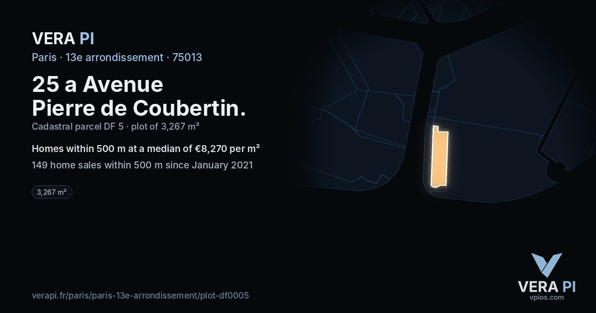 25 a Avenue Pierre de Coubertin, 13e arrondissement at night – the plot lit, the parcels around coloured by the prices near them